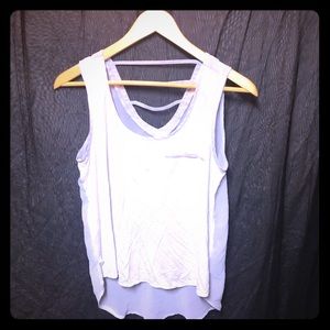 Sky Blue Sheer Asymmetric Line Tank Top
